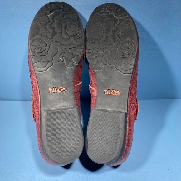 Taos Wish Womens Deep Red Leather Slip On Embroidered Mary Jane Shoes Size 39-8 - Picture 6 of 8